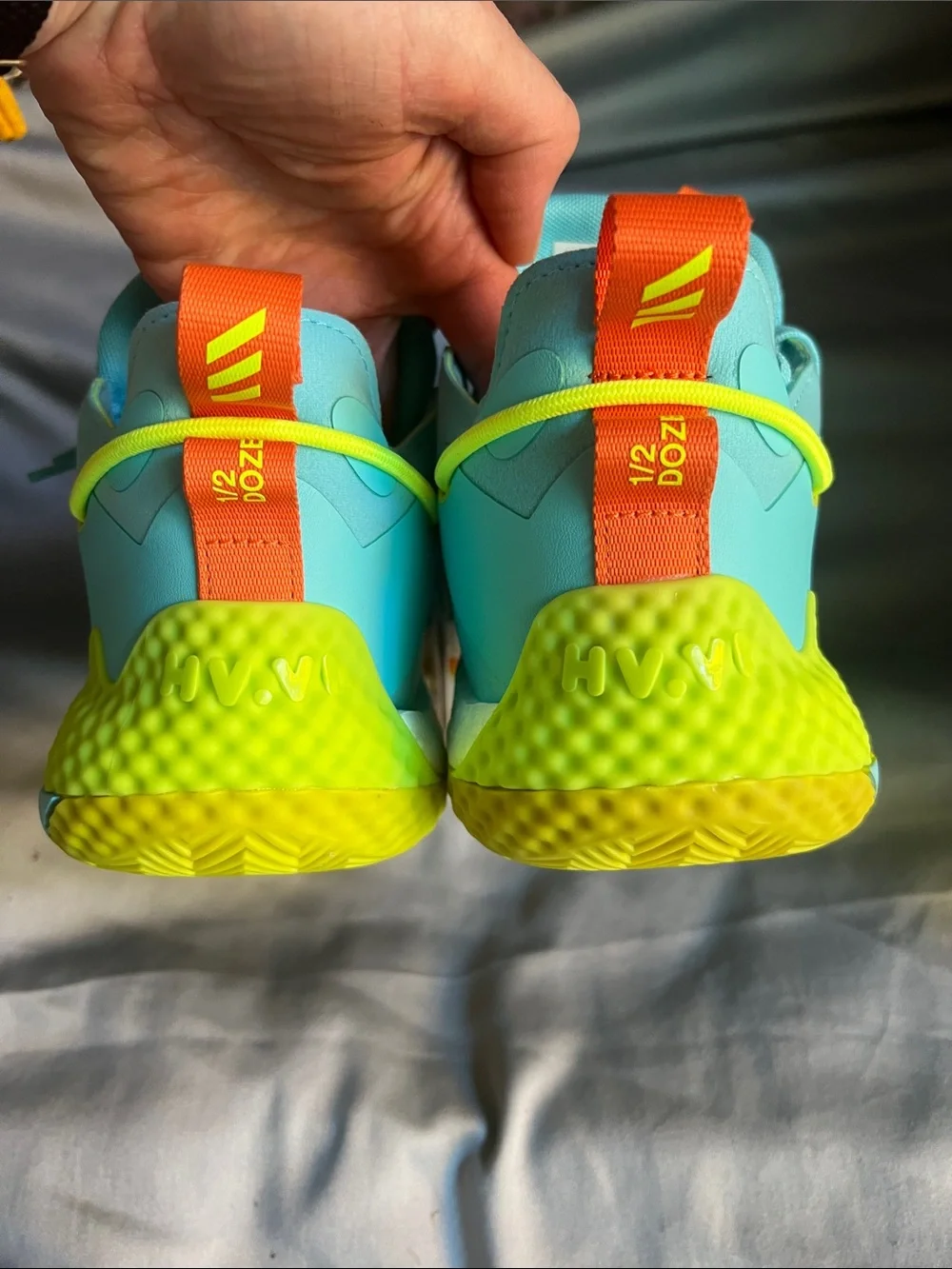 adidas Kids Aqua Sneakers with Neon Yellow and Orange Accents